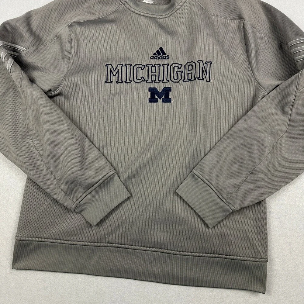 Michigan Wolverines Sweatshirt Men Small Gray Adidas Climawarm Pullover Crew S